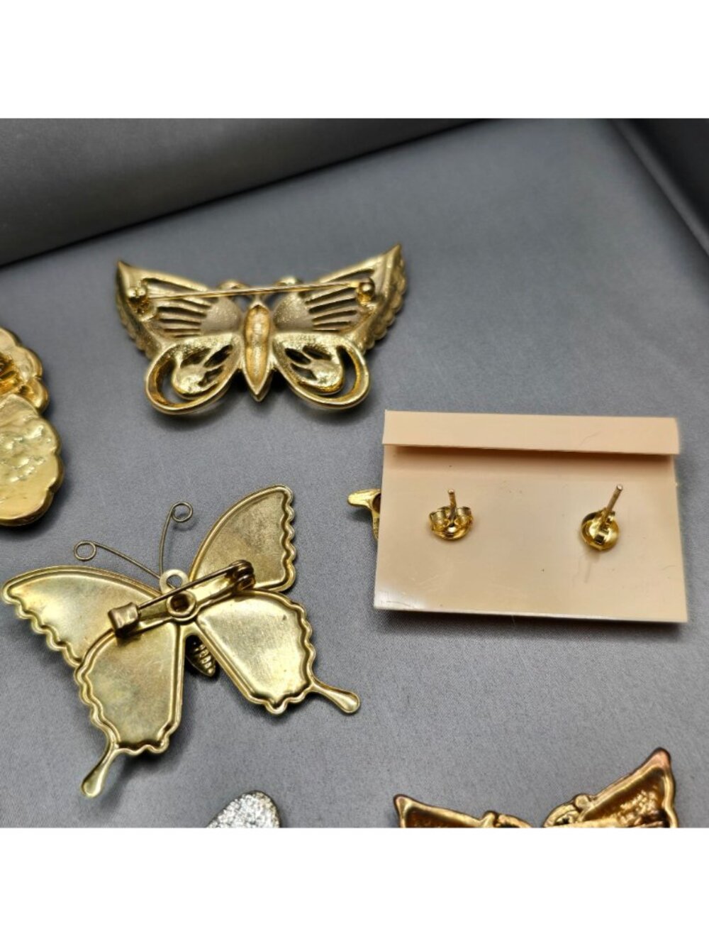 Vintage Butterfly Brooch Lot of 8 Cloisonne Enamel Earrings Gold Tone Statement - Picture 9 of 13
